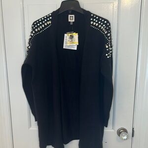 Anne Klein Black Sweater Cardigan with Rhinestone Details size M‎ NWT